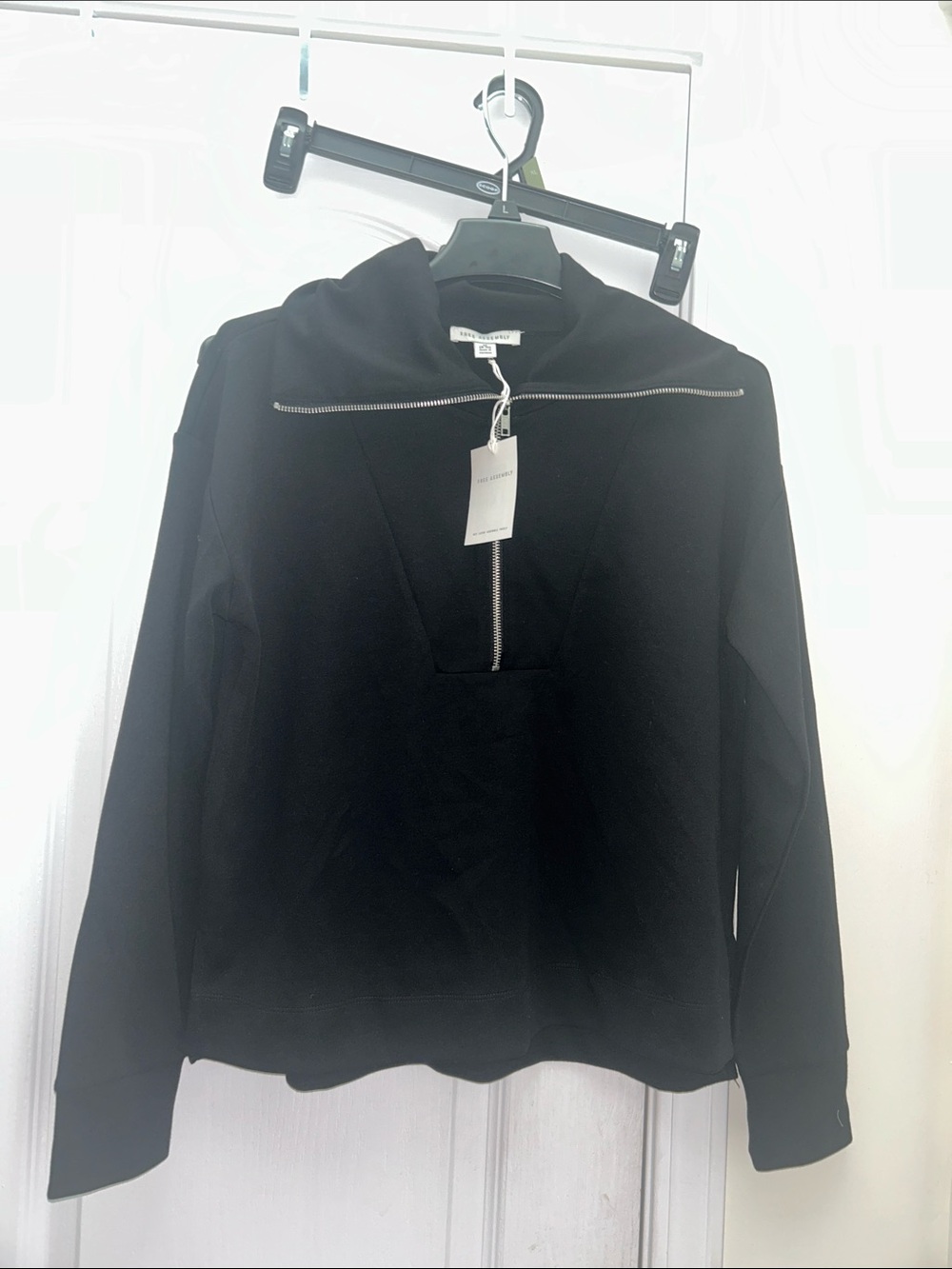 Black Half-Zip Hooded Pullover Sweatshirt